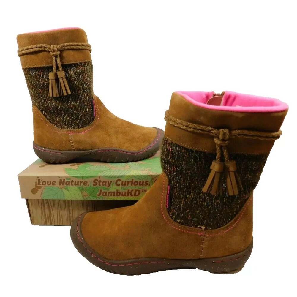 NEW Jambu Kids Senna Tassel Inside Zip Boots sz 5 M Brown Faux Suede & Knit
